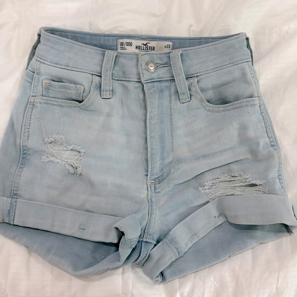 Hollister Blue Jean Shorts with Cuffed Hem